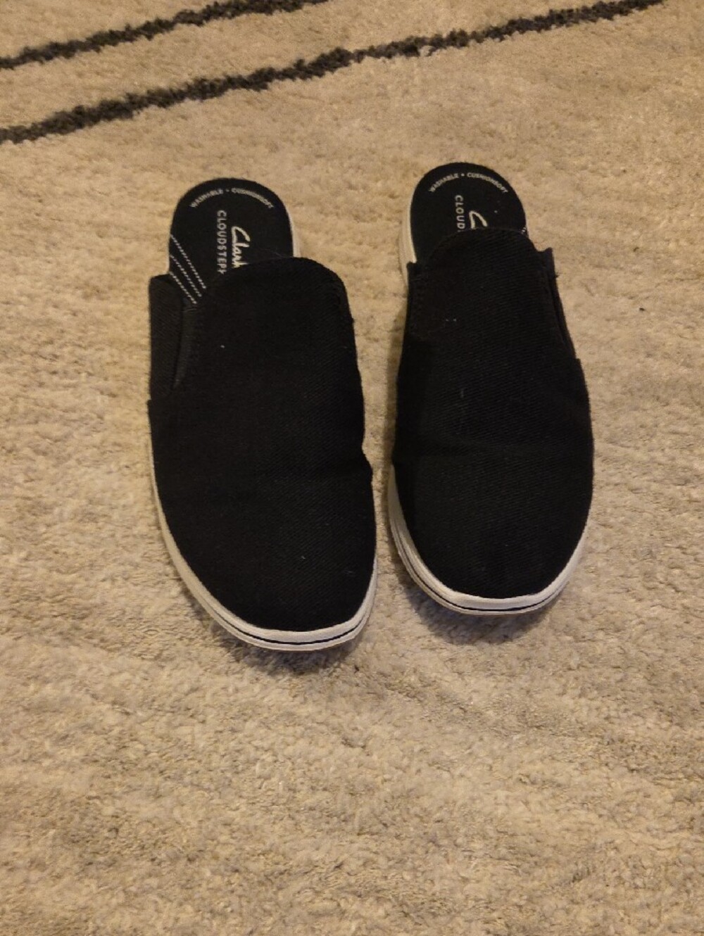 Clarks Black and White Cloudsteppers Slip-On Shoes - Picture 4 of 6